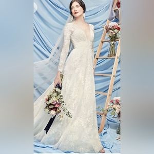 Glitzy Wedding Dress w/Pockets! Gown Bride Bridal OLEG CASSINI Lace Sleeves